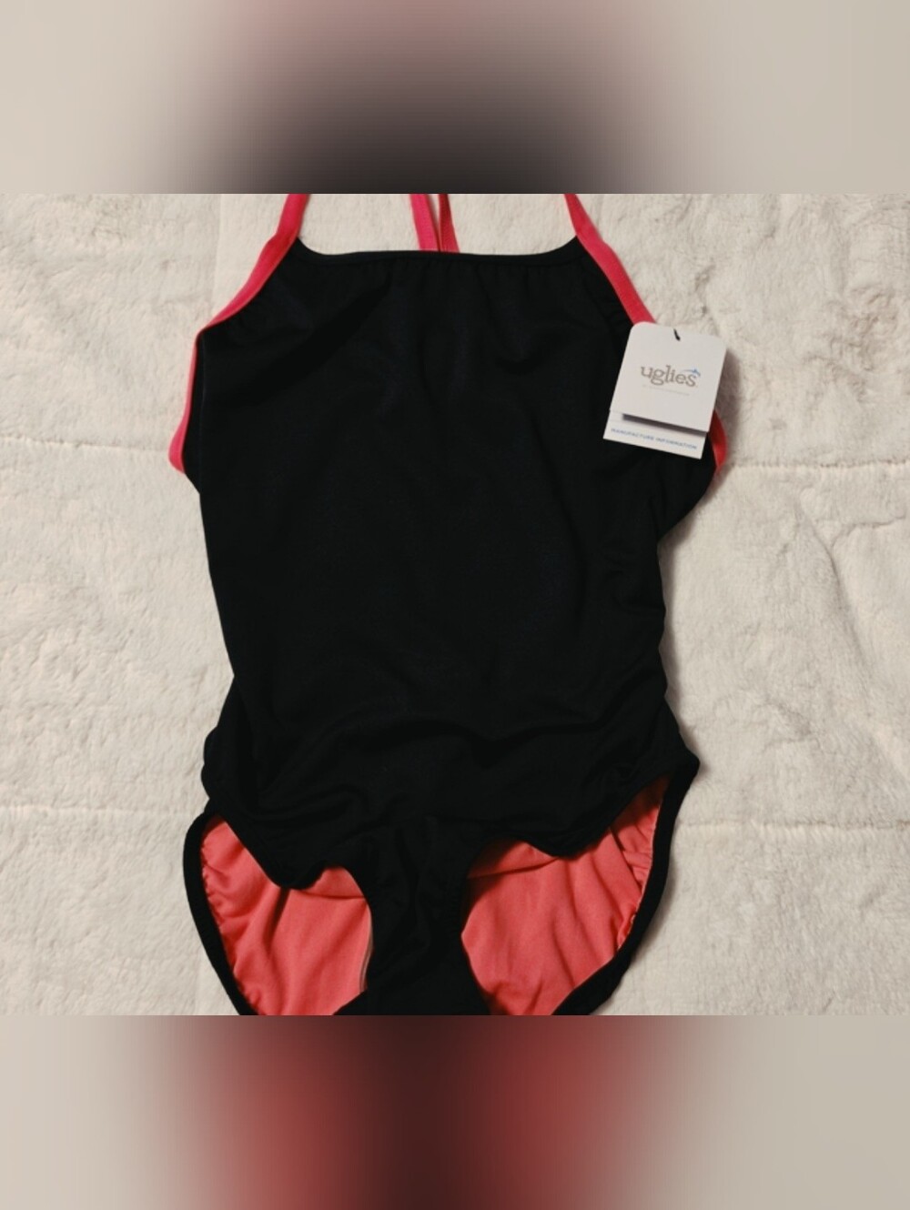 Girls' Black One-Piece Swimsuit with Pink Trim